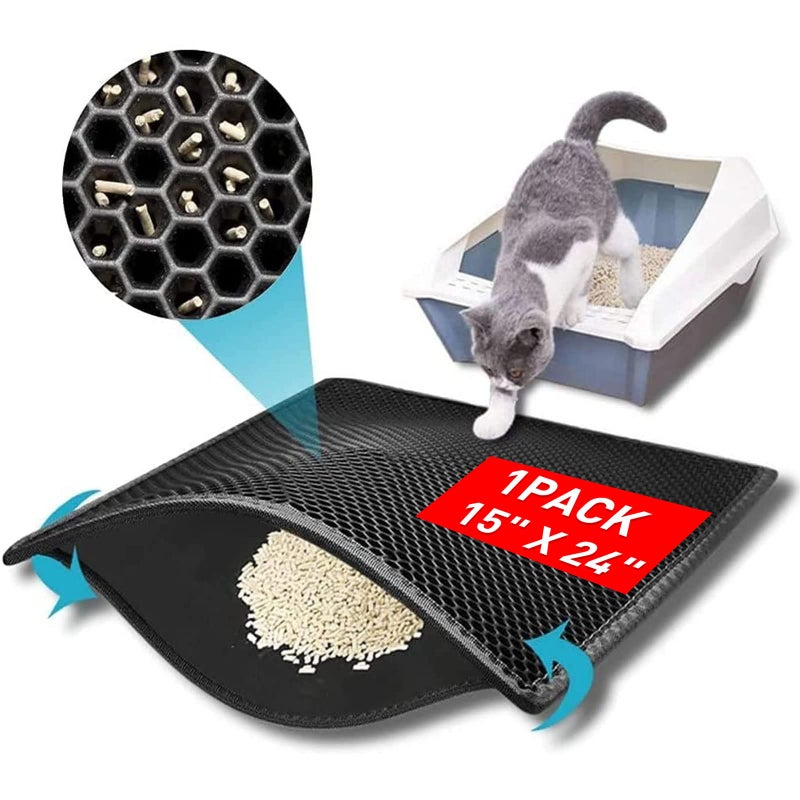 kaxionage Small Cat Litter Box Mat: Easy Clean Kitty Litter Trapping Mat for Floor, Plastic Cat Box Pad (15 * 24in, Black, 1p) - Image 1